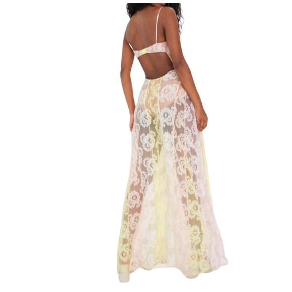 For Love and Lemons Blossom Sheer Floral Maxi Dress Yellow Size Medium NWT - Picture 4 of 4